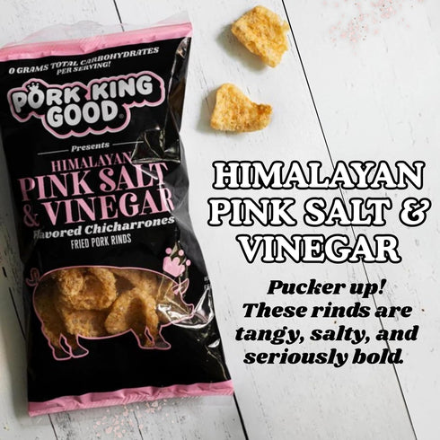 (4 Pack) Pork King Good Himalayan Pink Salt & Vinegar Pork Rinds (Chicharrones) Keto Friendly Snack