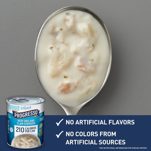 18.5 oz. (Pack 12) Progresso Light, New England Clam Chowder Soup, Gluten Free