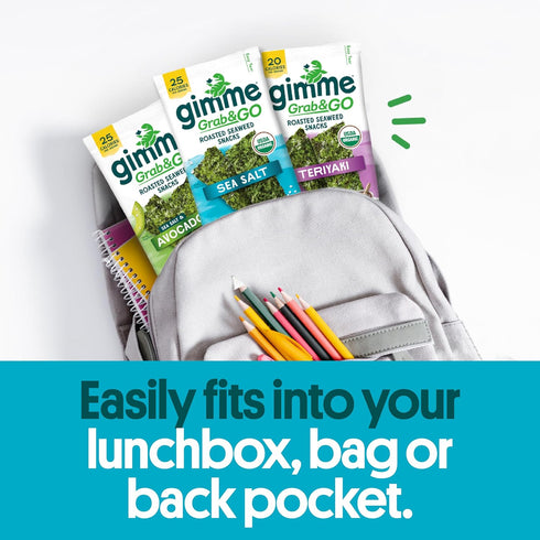Gimme 18 Count Omega3s Seaweed Grab & Go Organic Premium Roasted Seaweed Snacks, Sea Salt, Trayless, Keto, Vegan