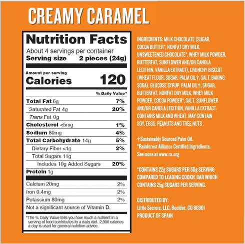 8 3.4 Pack 1 Little Secrets Milk Chocolate Caramel Cookie Bars | Minis | Made in Europe | Nothing Artificial & No Sugar