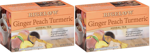 Bigelow Ginger Peach Turmeric Herbal Tea,Caffeine Free,18 Count (Pack of 12)
