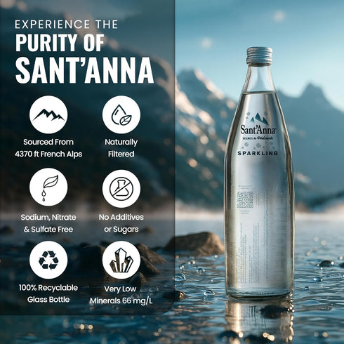 25.4 Oz (6-Pack) Sant'Anna Sparkling Natural Mineral Water, Fl | Pure French Pyrenees Mountain-Fresh Drinking Water |