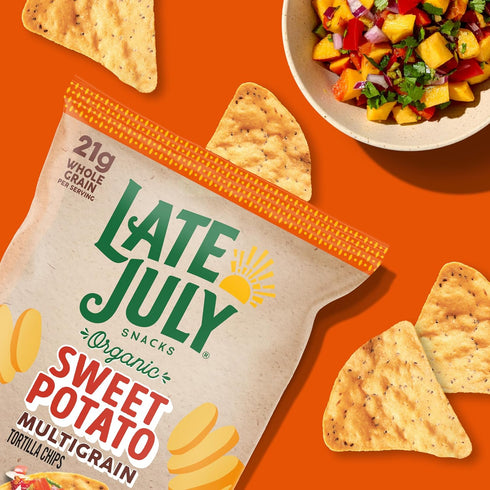 7.5 Oz (Pack 2) Late July Snacks Organic Multigrain Sweet Potato Tortilla Chips