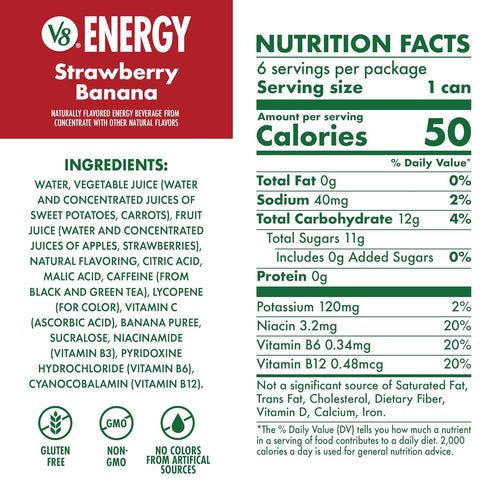 V8 8 oz (24 Pack) Energy Strawberry Banana Juice Energy Drink, fl Can