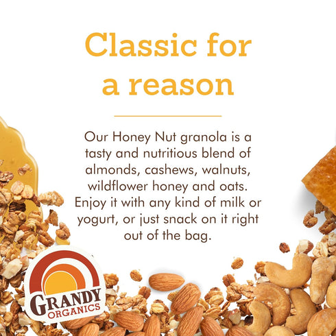 2 Pack 2 Grandy Organics Honey Nut Gluten Free Granola - Certified Organic, Non-GMO, Lower Sugar, Family Value Size