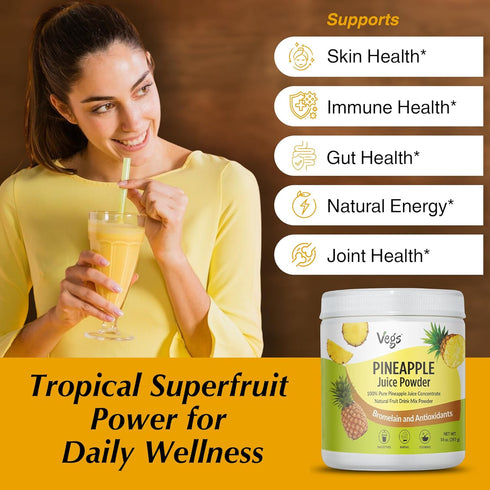 14 Oz Vegs Pineapple Juice Powder - Freeze Dried Organic Pineapple Powder with Bromelain & Antioxidants - Sugar-Free