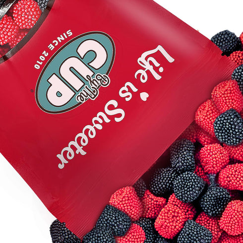 By The Cup Raspberries and Blackberries Soft Chewy Fruit Flavored Jells Covered