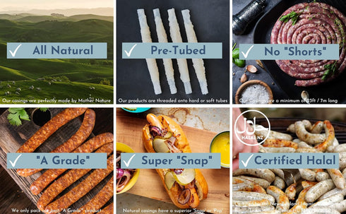 Natural SHEEP Casings for Sausage Making, 24-26mm, Pre-Tubed Edible Casing for Hot Dog & Breakfast Sausage, 32”