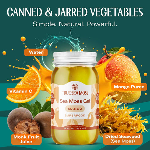 Pack 1 TrueSeaMoss Sea Moss Gel Made in USA Wildcrafted Seamoss, Fruits & Jarred Vegetables Mango, of (Labels may Vary)