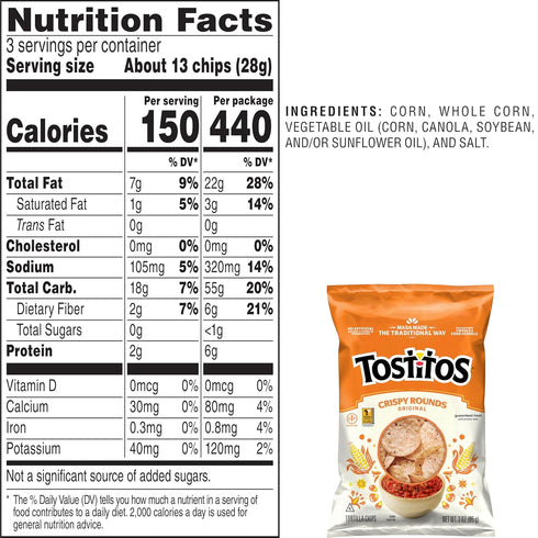 3 (Pack 28) Tostitos, Crispy Rounds Tortilla Chips, Ounce