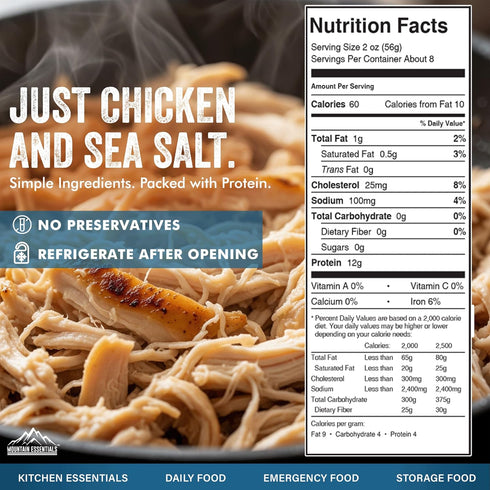 14.5 oz 5-Year pack 1 Mountain Essentials Fully Cooked Chicken Canned White Meat for Daily Meals, Camping & Emergency