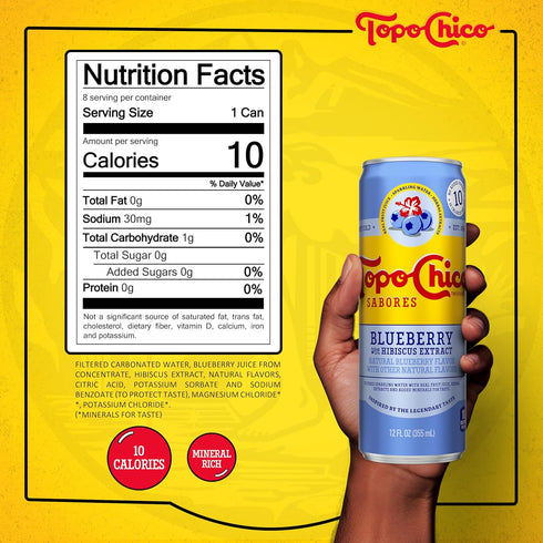 12 oz 8 Pack Topo Chico Sabores Blueberry with Hibiscus Extract Flavored Sparkling Water, fl Portable Cans