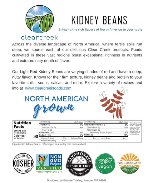 4 lbs CLEAR CREEK Certified Glyphosate Residue Free Kidney Beans | | Non-GMO | Kosher | Vegan | Non-Irradiated
