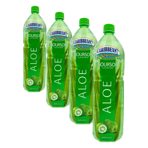 CARIBBEAN RHYTHMS Aloe Vera Drink with Aloe Pulp, Soursop, 1.5L (Pack of 4)