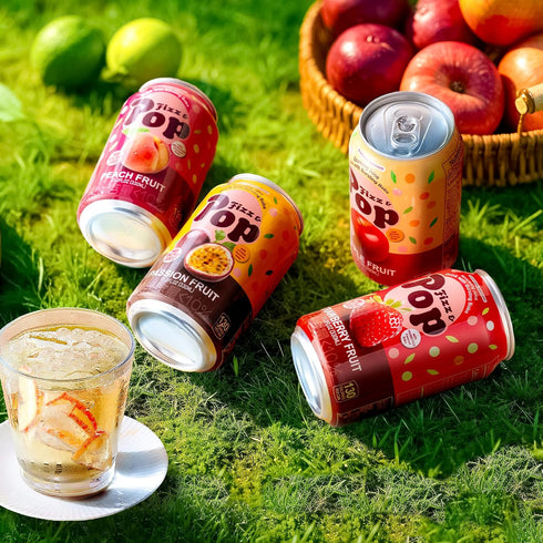 Pack 12, 11.2 Oz NLIFE Sparkling Popping Boba Drinks - Peach Canned Boba Drink with Yogurt Style Bursting Pearls