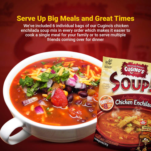 6 Pack, 12 Cugino's Chicken Enchilada Soup Mix, Homemade Southwest Gourmet Flavor with Vegetables, Beans, and Tomatoes