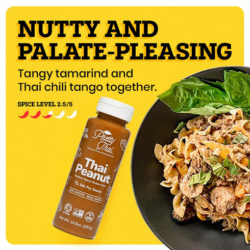 100% (Pack 3) Pretty Thai Peanut Sauce, Gluten Free Certified Non-GMO Vegan Authentic Stir Fry, Dressing, Rice