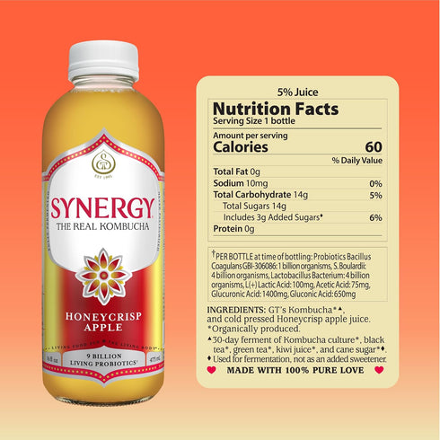 16 oz Immune SYNERGY The Real Kombucha Honeycrisp Apple - fl Bottle - Raw Probiotic Drink for Gut Health and Support