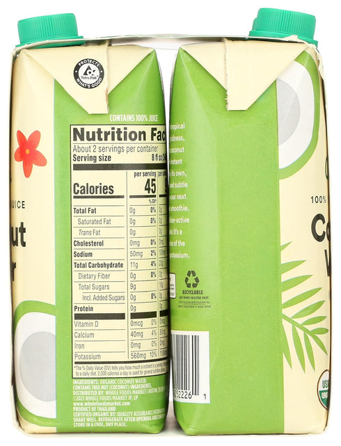 365 100% 16.9 Oz Pack 4 by Whole Foods Market, Organic Coconut Water, Pulp-Free Juice, Fl per Carton