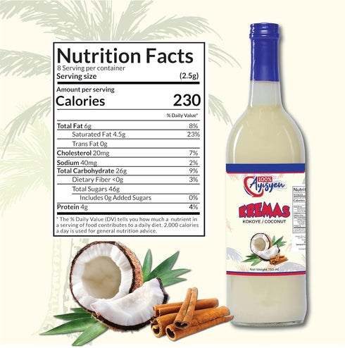 100% AYISYEN 750 ml Kremas Coconut Kokoye, Traditional Haitian Cremas