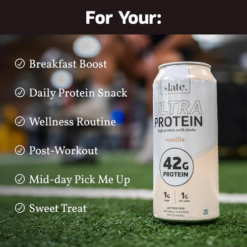 42g 1g 180 1g 15 oz, 12 Slate Milk - Ultra Protein Shake - Vanilla - Protein, Sugar, Calories, Net Carbs - Lactose