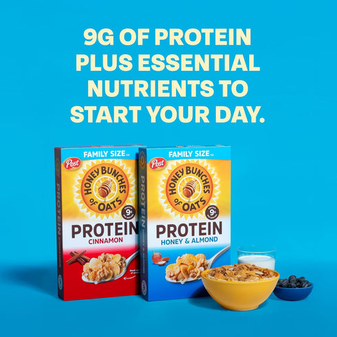 15 oz (Pack 2) Honey Bunches of Oats Honey & Almond Protein Cereal, Breakfast or Snack, Family Size