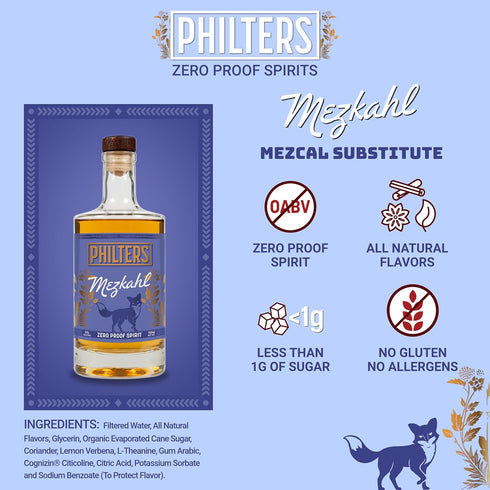 25 Oz Philters Non-Alcoholic Mezkahl, Zero Proof Mezcal Spirit, Alternative Drink Made in USA, All Natural Flavors, Fl