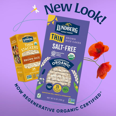 Lundberg Organic Thin Stackers, Salt-Free, 6oz, Gluten-Free, Vegan, USDA Certified Organic, Non-GMO Verified