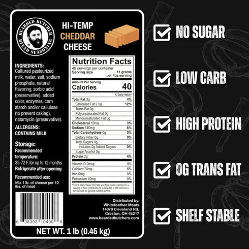1 lb 1/4" 10 lbs 400F Bearded Butchers High-Temp Cheddar Cheese Shelf-Stable Cubes for Up to of Meat, High-Temperature