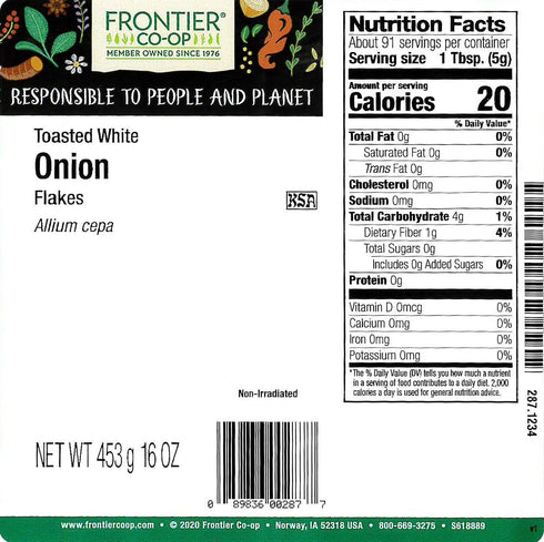 1 lb. Frontier Co-op Onion, White Flakes, Toasted, Kosher | Bulk Bag | Allium cepa