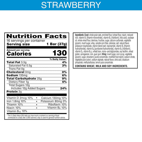 Nutri-Grain Soft Baked Breakfast Bars, Whole Grains, Kids Snacks, Value Pack, Strawberry, 20.8oz (16 Bars)