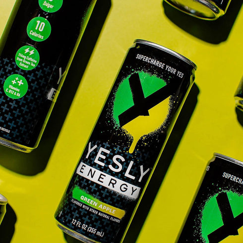 12 Oz (Pack 12) Yesly Energy - All Natural Clean Energy Drink - Zero Sugar Functional Energy Infused with Vitamins