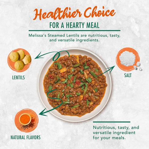 (3 Pack) Melissa's Steamed Lentils, Pre-Cooked and Ready to Eat Lentils, Non-GMO and Shelf Stable