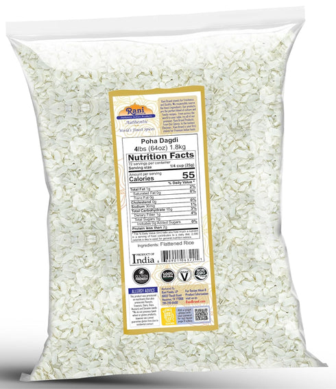 64oz (4lbs) 1.81kg Rani Poha (Powa) Extra Thick Dagadi-Cut (Flattened Rice) Bulk~ All Natural, Salt-Free | Vegan |