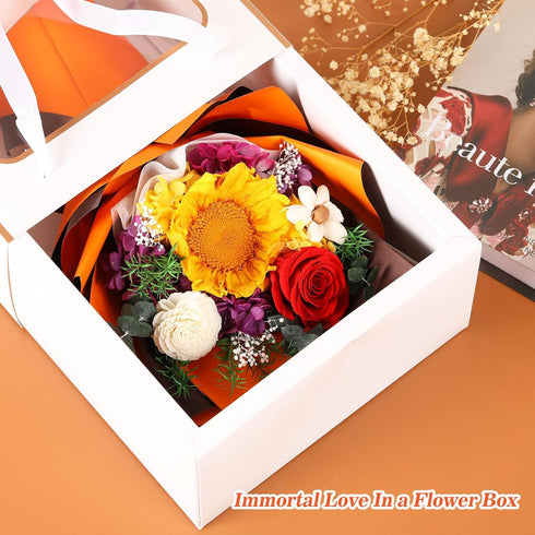 Jtoder Forever Flowers for Delivery, Preserved Flower Bouquets, Long Lasting Orange Sunflower Roses, Gifts Bouquet