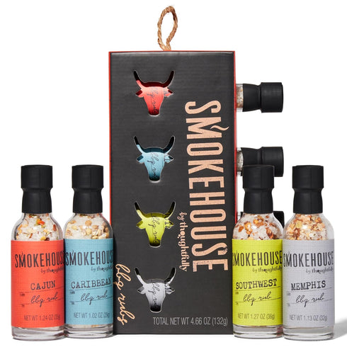 Smokehouse Gift Set by Thoughtfully, Vegan and Vegetarian Barbecue Rubs, Set of 4 Flavors: Cajun, Caribbean, Memphis,