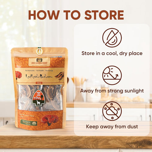 VOS GANOLUCIDUM - 100% Organic Sliced Dried Reishi Mushroom, 1.76 Oz, Ideal for Tea Brewing