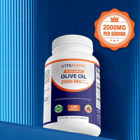 2000 120 6 9 Vitamatic Extra Virgin Olive Oil mg Per Serving Softgels | Great Source of Omega
