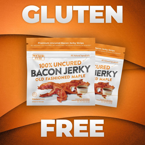 16g (2 Old Fashioned Maple Bacon Jerky, Candied Jerky with Protein Per Bag, Tender & Easy to Chew Fully Cooked Bacon