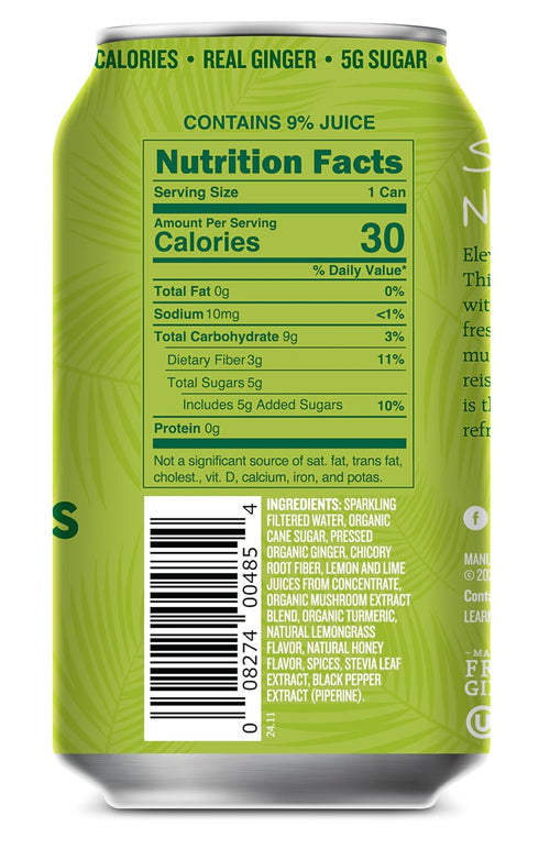 12oz 12-Pack Reed's Ginger Lemongrass Functional Soda - Organic Ginger, Adaptogen Mushroom Blend, Prebiotics - Cans