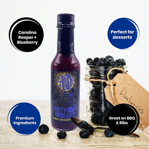 Splintered Sauce Dirty Blues Hot Sauce - Carolina Reaper and Blueberry - 5 fl Oz - Vegetarian - Fiery and Fruity Hot