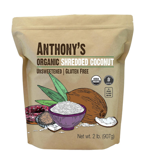 Anthony's Organic Shredded Coconut, 2 lb, Unsweetened, Gluten Free, Non GMO, Vegan,
