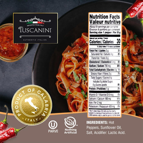 9.2oz (4 Pack) Tuscanini Italian Whole Calabrian Chili Peppers In Oil, | Beautifully Red and Long Peppers | Nothing