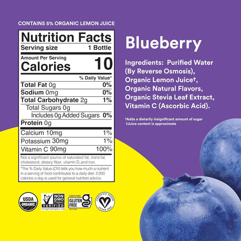 15.2 oz Lemon Perfect Blueberry, Hydrating Flavored Lemon Water, Zero Sugar, Delicious and Refreshing, Organic, fl