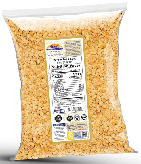 128oz (8lbs) 3.63kg Rani Yellow Peas Split, Dried (Vatana, Matar) Bulk ~ All Natural | Vegan | Gluten Friendly |