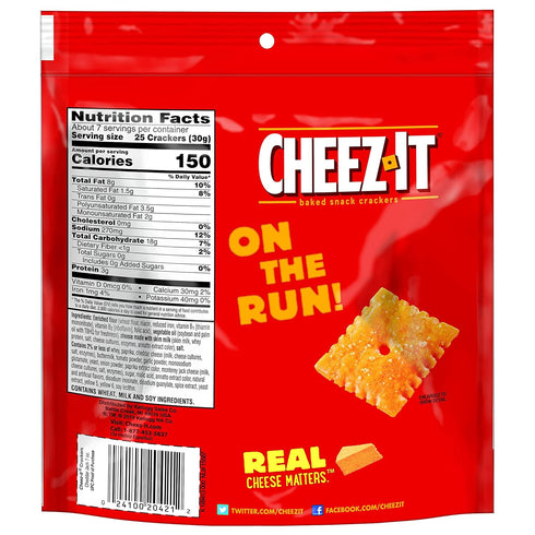 7oz (Pack 6) Cheez-It, Baked Snack Cheese Crackers, Cheddar Jack
