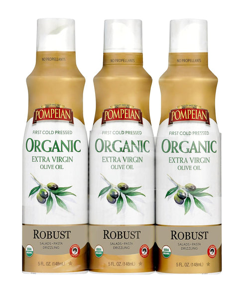 Pompeian USDA Organic Extra Virgin Olive Oil Non-Stick Cooking Spray - 3-Pack, 5 FL. OZ. Each