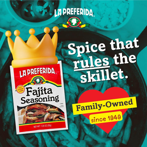 1.25oz (Pack 12) La Preferida Fajita Seasoning Mix (Bold Tex-Mex Spice Blend) for Chicken, Veggies & Steak No MSG, No