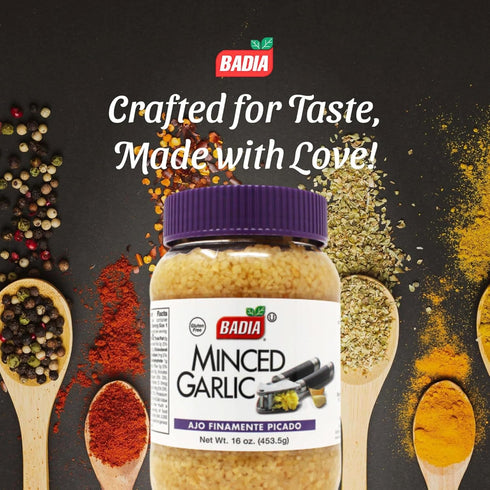 16 oz Badia Minced Garlic in Water, - Fresh Minced Garlic, Bold Flavor for All Purpose Cooking, Gluten Free