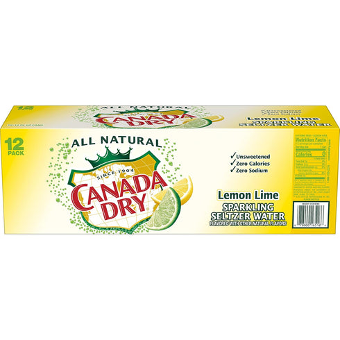 12 oz 12 pack Canada Dry Lemon Lime Sparkling Seltzer Water, fl cans